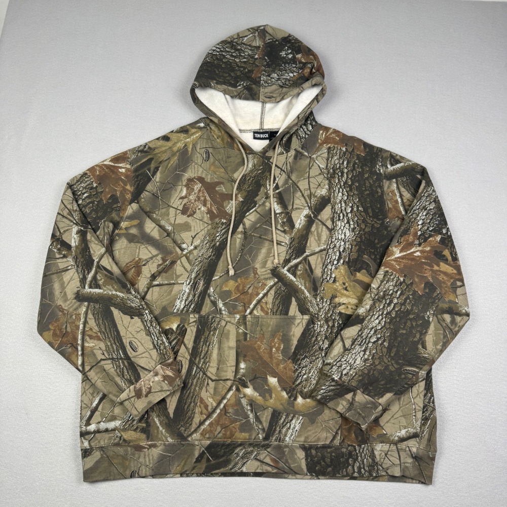 Ten Buck‎ Mens Realtree Hardwoods Camo Hoodie XL Brown Green Hunting Sweatshirt